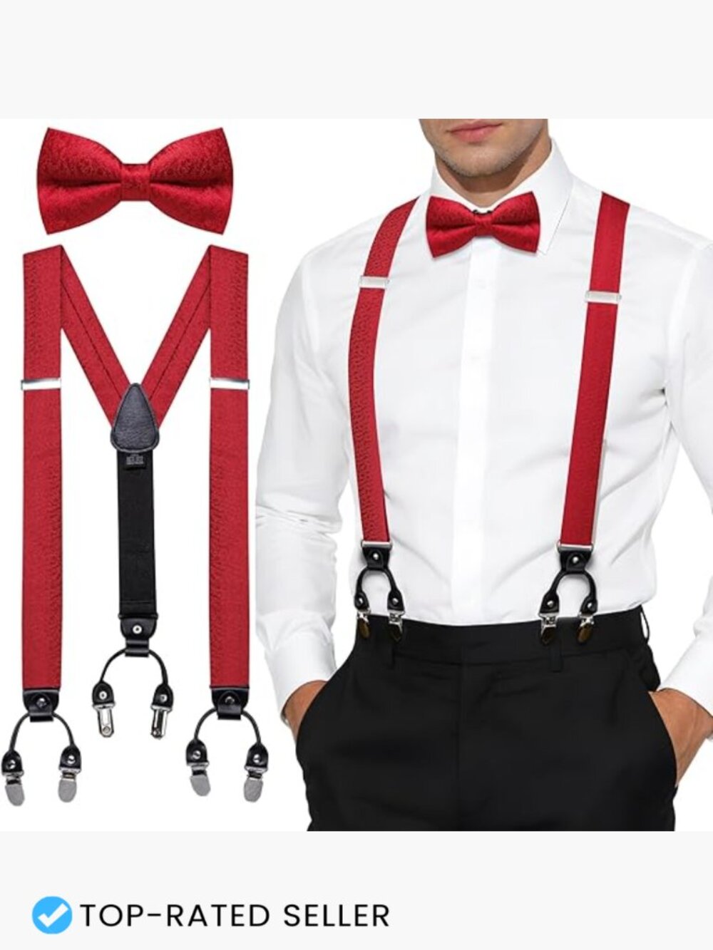 Classic Silk Blend Suspenders Bow Tie Set Formal Elegant Adjustable Y Back